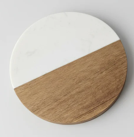 Custom Laser Engraved Acacia/Marble Coaster (Set of 4)